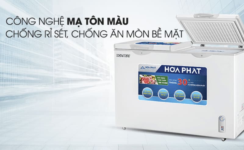 Tôn mạ màu trắng giúp hạn chế tình trạng rỉ sét, ăn mòn cho tủ đông Hòa Phát